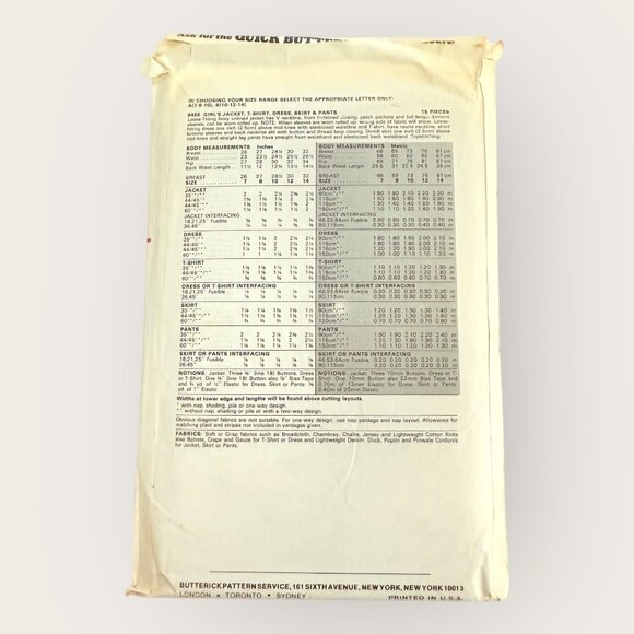 Vintage Butterick Sewing Pattern 6455 Girls Jacket Shirt Dress Skirt Pants 10-14 - Picture 2 of 2